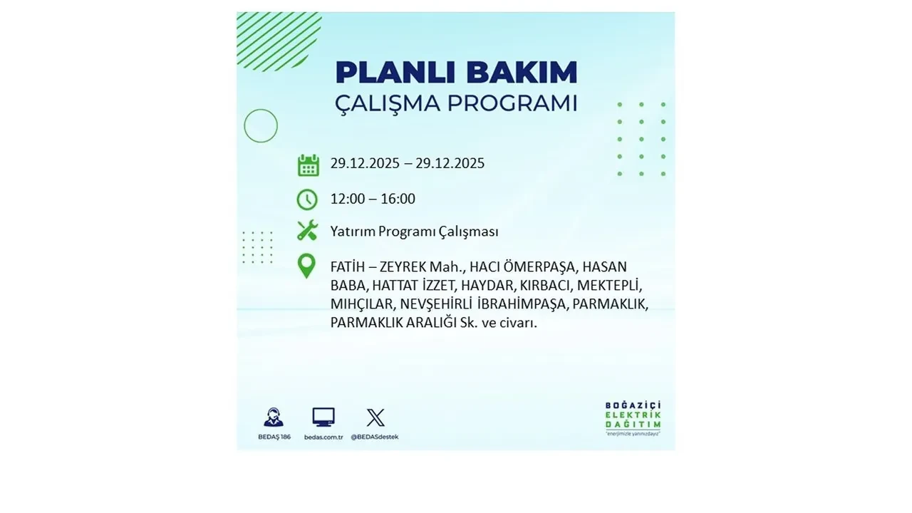 29 Aralık İstanbul elektrik kesintileri listesi! Pazartesi günü 21 ilçede planlı kesinti uygulanacak: İstanbul’da elektrikler saat kaçta gelecek?