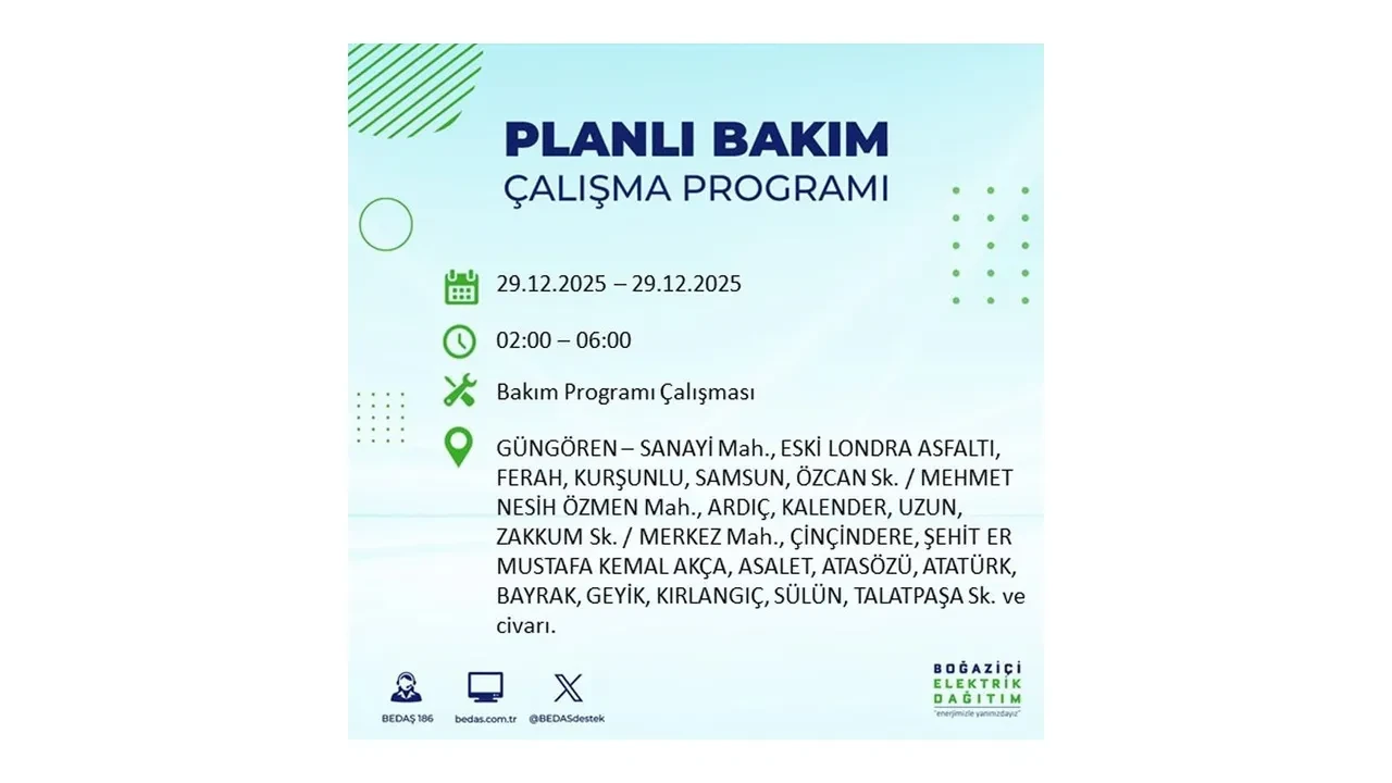 29 Aralık İstanbul elektrik kesintileri listesi! Pazartesi günü 21 ilçede planlı kesinti uygulanacak: İstanbul’da elektrikler saat kaçta gelecek?