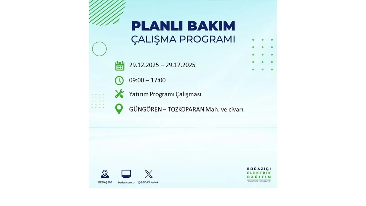 29 Aralık İstanbul elektrik kesintileri listesi! Pazartesi günü 21 ilçede planlı kesinti uygulanacak: İstanbul’da elektrikler saat kaçta gelecek?