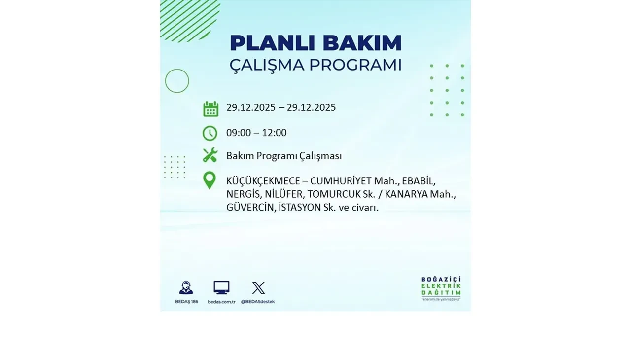 29 Aralık İstanbul elektrik kesintileri listesi! Pazartesi günü 21 ilçede planlı kesinti uygulanacak: İstanbul’da elektrikler saat kaçta gelecek?