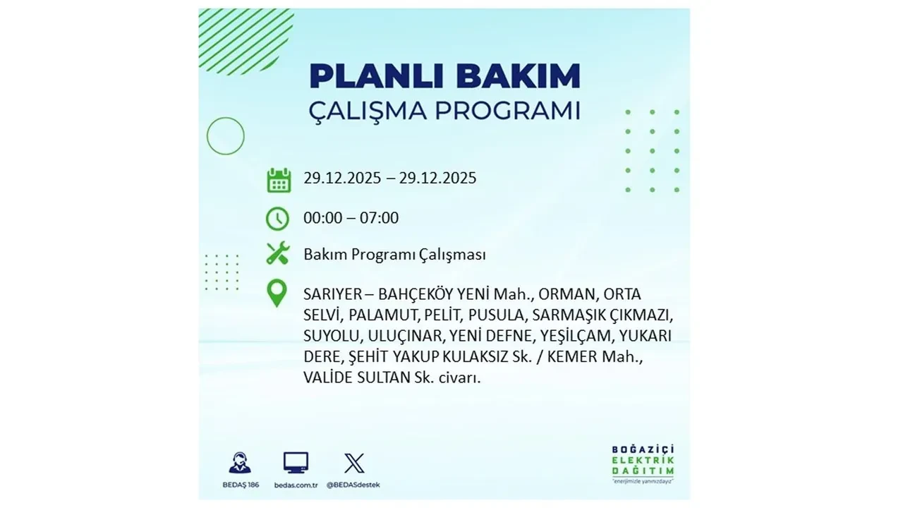 29 Aralık İstanbul elektrik kesintileri listesi! Pazartesi günü 21 ilçede planlı kesinti uygulanacak: İstanbul’da elektrikler saat kaçta gelecek?