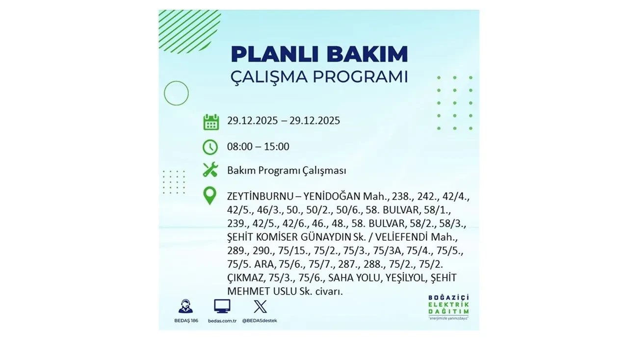29 Aralık İstanbul elektrik kesintileri listesi! Pazartesi günü 21 ilçede planlı kesinti uygulanacak: İstanbul’da elektrikler saat kaçta gelecek?