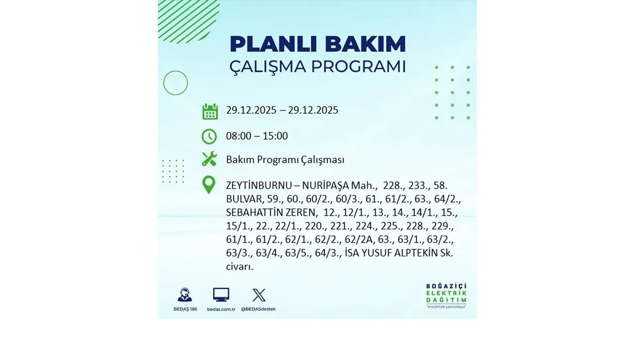 29 Aralık İstanbul elektrik kesintileri listesi! Pazartesi günü 21 ilçede planlı kesinti uygulanacak: İstanbul’da elektrikler saat kaçta gelecek?