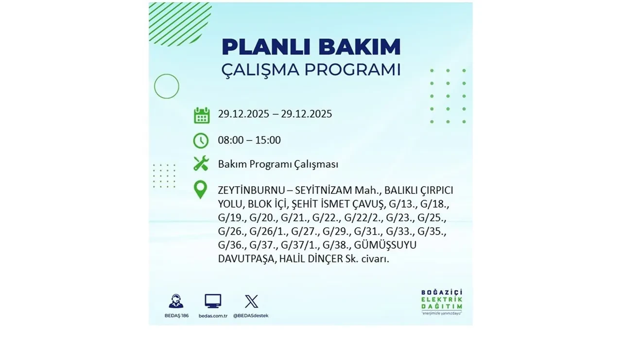 29 Aralık İstanbul elektrik kesintileri listesi! Pazartesi günü 21 ilçede planlı kesinti uygulanacak: İstanbul’da elektrikler saat kaçta gelecek?