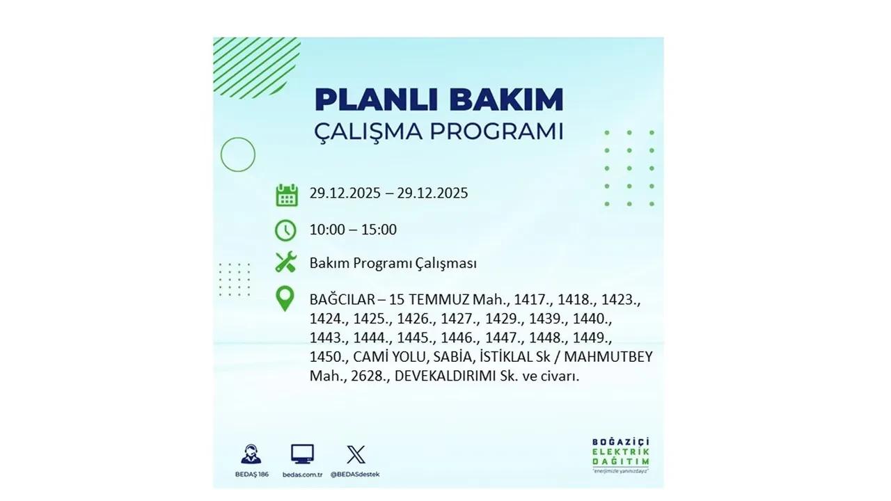 29 Aralık İstanbul elektrik kesintileri listesi! Pazartesi günü 21 ilçede planlı kesinti uygulanacak: İstanbul’da elektrikler saat kaçta gelecek?