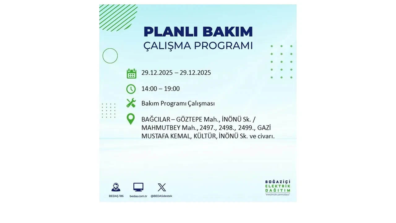 29 Aralık İstanbul elektrik kesintileri listesi! Pazartesi günü 21 ilçede planlı kesinti uygulanacak: İstanbul’da elektrikler saat kaçta gelecek?