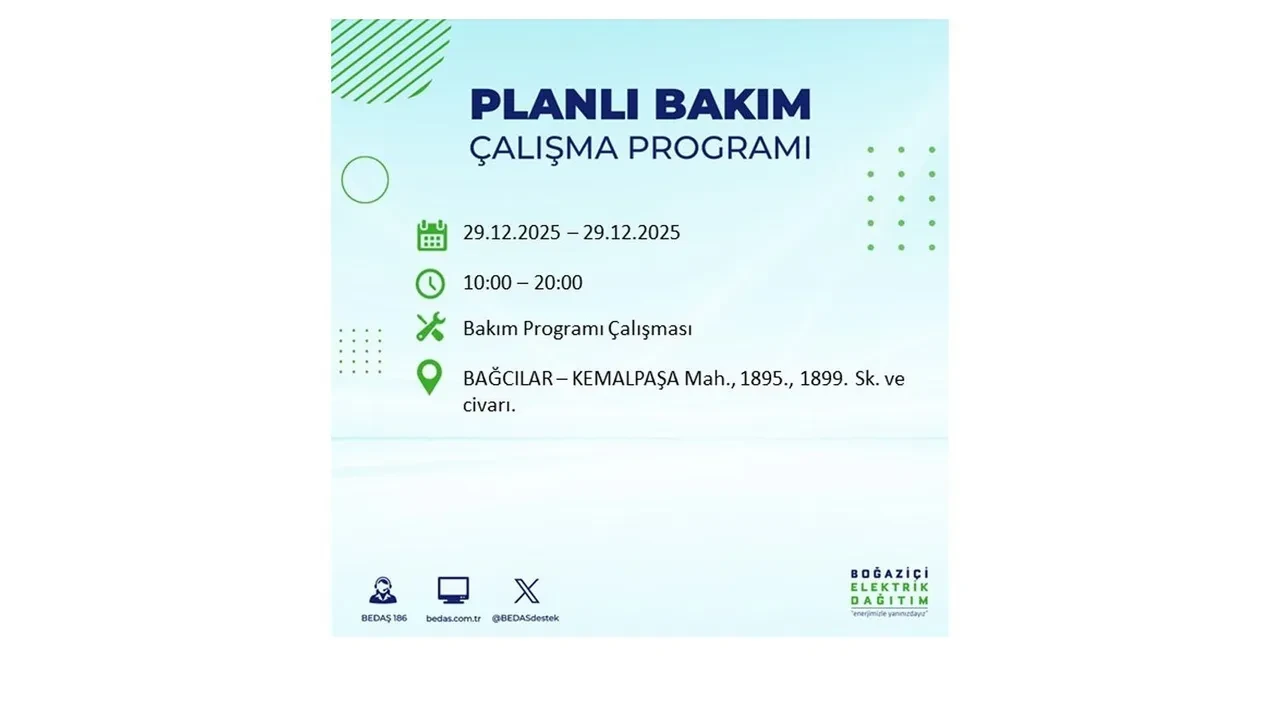 29 Aralık İstanbul elektrik kesintileri listesi! Pazartesi günü 21 ilçede planlı kesinti uygulanacak: İstanbul’da elektrikler saat kaçta gelecek?