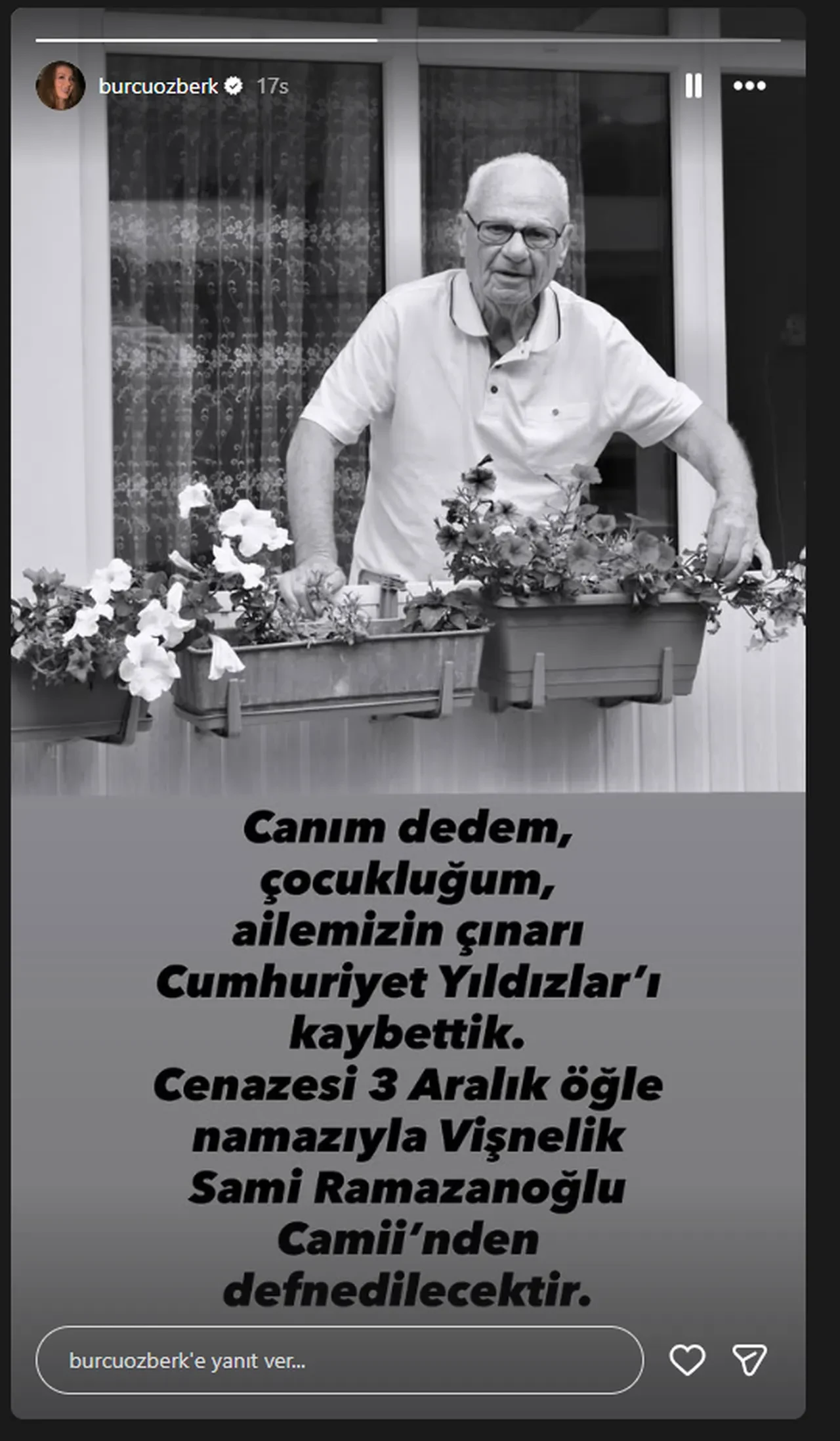 Burcu Özberk aldığı acı haberle yıkıldı! Dedesi Cumhuriyet Yıldızlar hayatını kaybetti