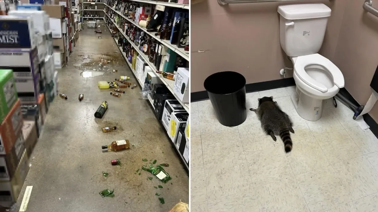 Tavandan indi ne kadar içki varsa içti: Sarhoş rakun dükkanı savaş alanına çevirdi