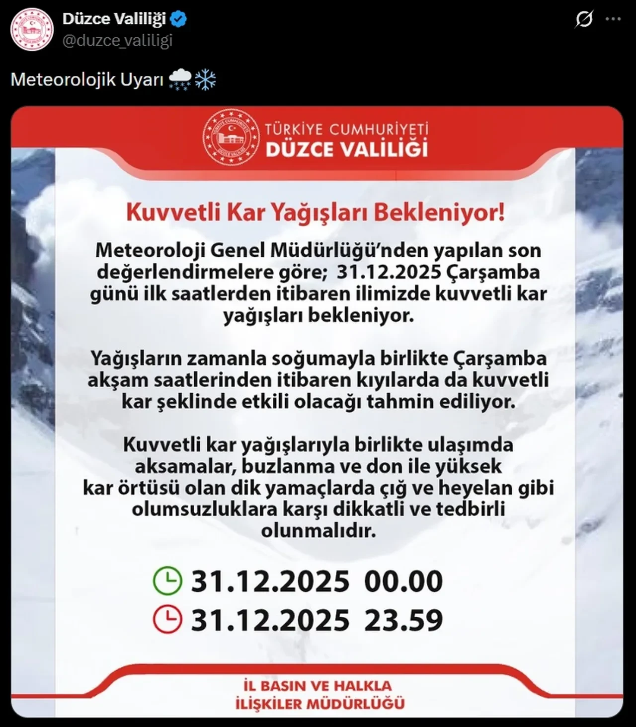 Düzce okullar tatil mi? 31 Aralık Düzce Valiliği kar tatili açıklaması öğrenciler tarafından bekleniyor