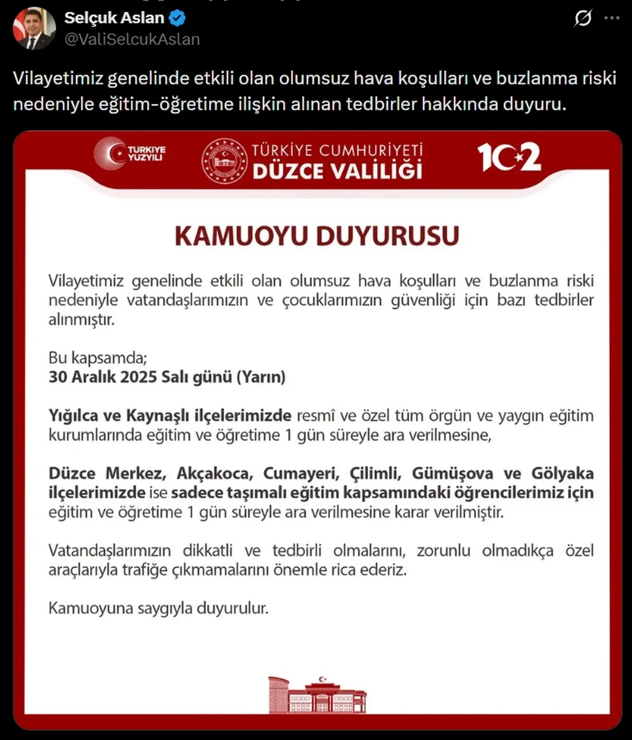 Düzce okullar tatil mi? 31 Aralık Düzce Valiliği kar tatili açıklaması öğrenciler tarafından bekleniyor