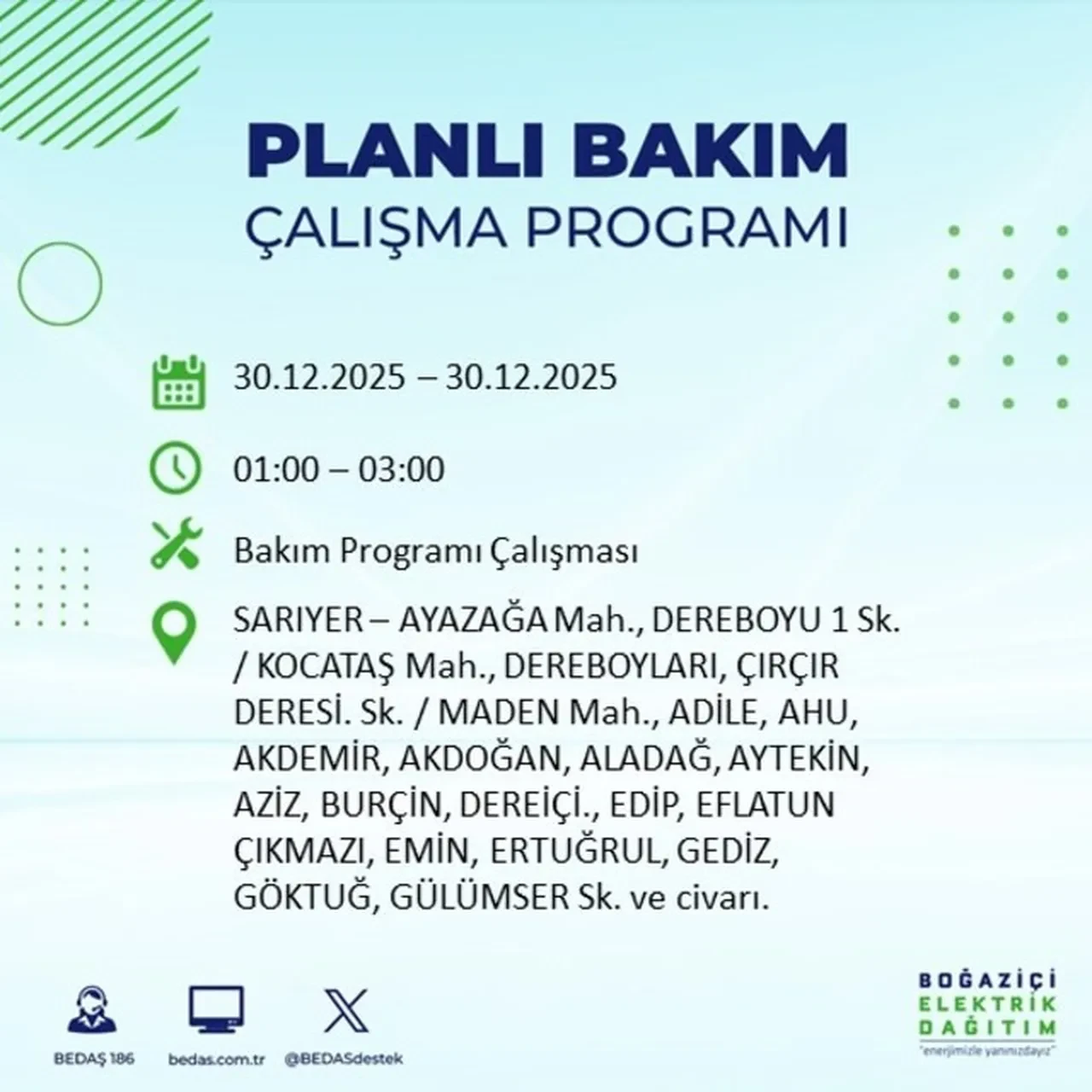 İstanbul 30 Aralık planlı elektrik kesintisi duyurusu: Sarıyer, Kağıthane, Eyüpsultan, Esenyurt, Çatalca ve Bakırköy’de elektrikler ne zaman gelecek?