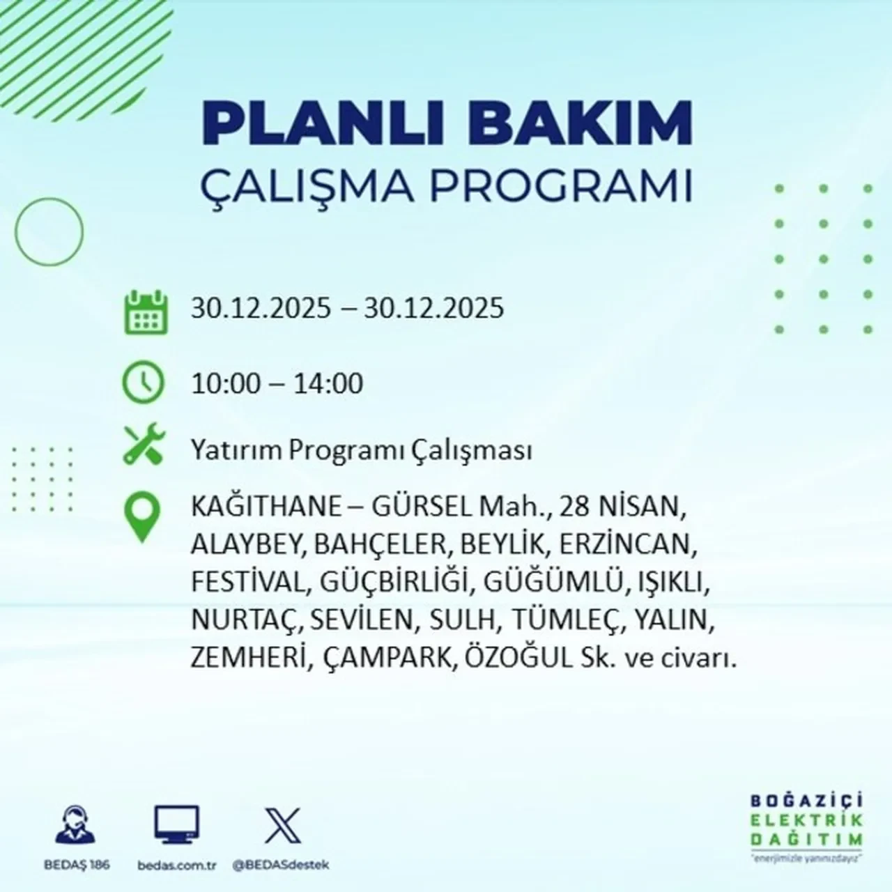 İstanbul 30 Aralık planlı elektrik kesintisi duyurusu: Sarıyer, Kağıthane, Eyüpsultan, Esenyurt, Çatalca ve Bakırköy’de elektrikler ne zaman gelecek?