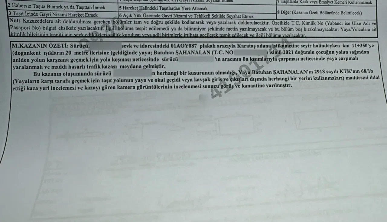  Adana'da korkunç kaza: Kamyonetin çarptığı 5 yaşındaki engelli çocuk ağır yaralandı