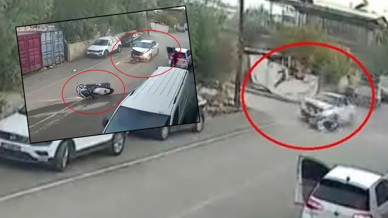 Motosiklet sürücüsü metrelerce havaya fırladı! Feci kaza kamerada