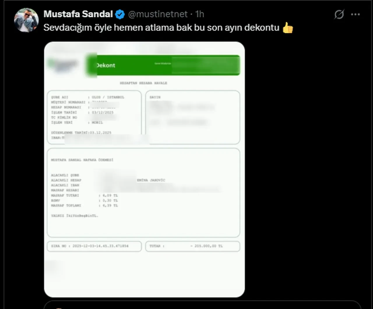 Emina Jahovic "Nafaka ödemiyor" dedi, Mustafa Sandal dekontu paylaştı! Ödediği miktar ortaya çıktı