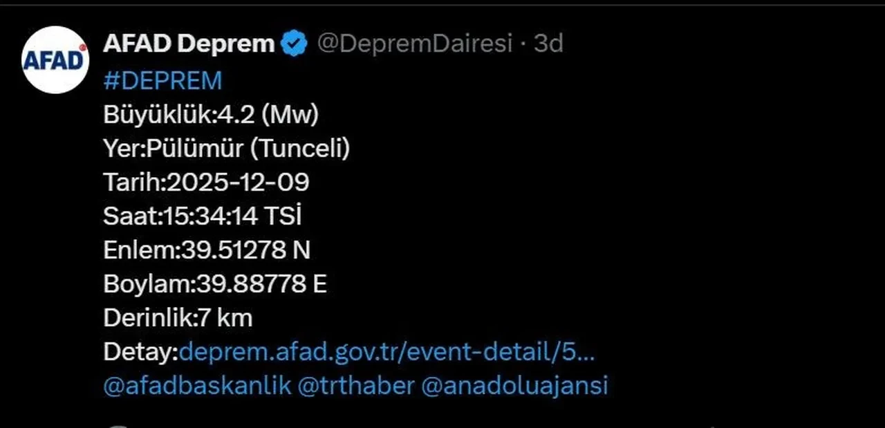 Tunceli'de deprem oldu! AFAD verileri paylaştı