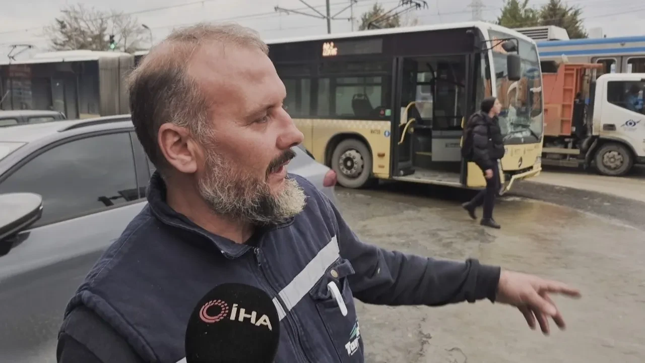 Yola dökülen akaryakıt kazaya neden oldu! İETT otobüsü direğe çarptı