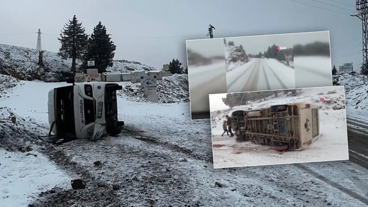 Buzlu yolda korku dolu anlar kamerada! Öğrenciler ölümden döndü