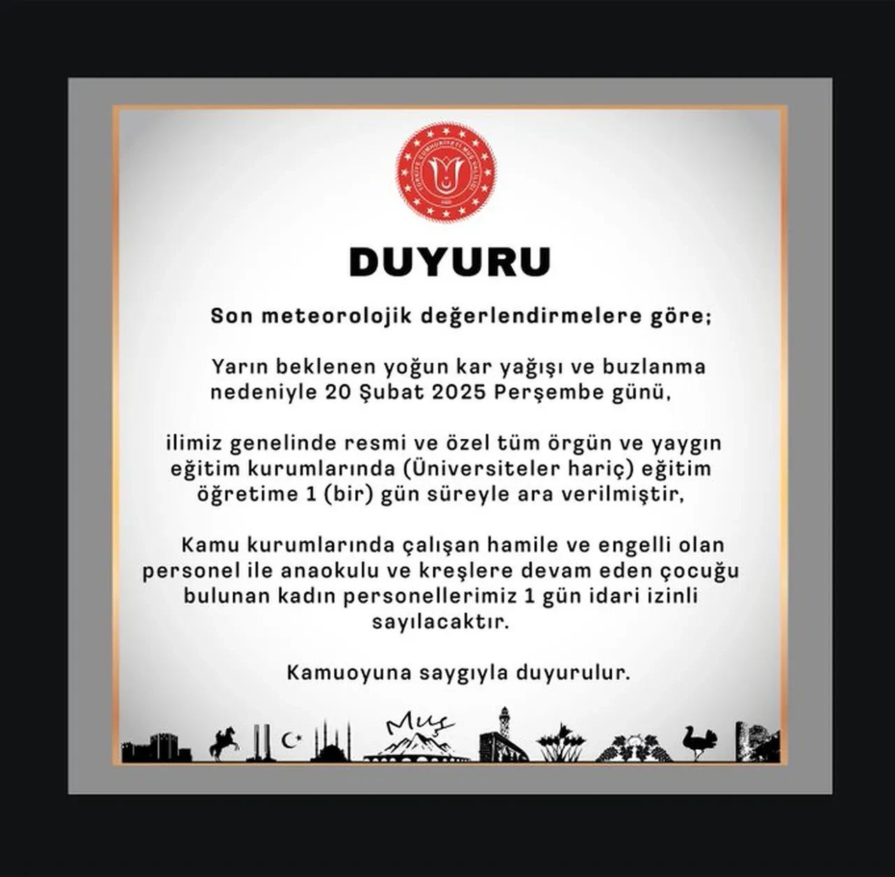 Muş Valiliği kar tatili açıklaması! Yarın Muş'ta okullar tatil mi?