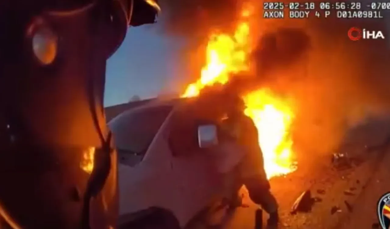Sürücü alev alev yanmaktan son anda böyle kurtarıldı
