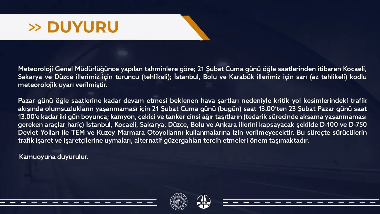 Ağır taşıt trafik yasağı hangi illerde? Saat kaça kadar olduğu duyuruldu