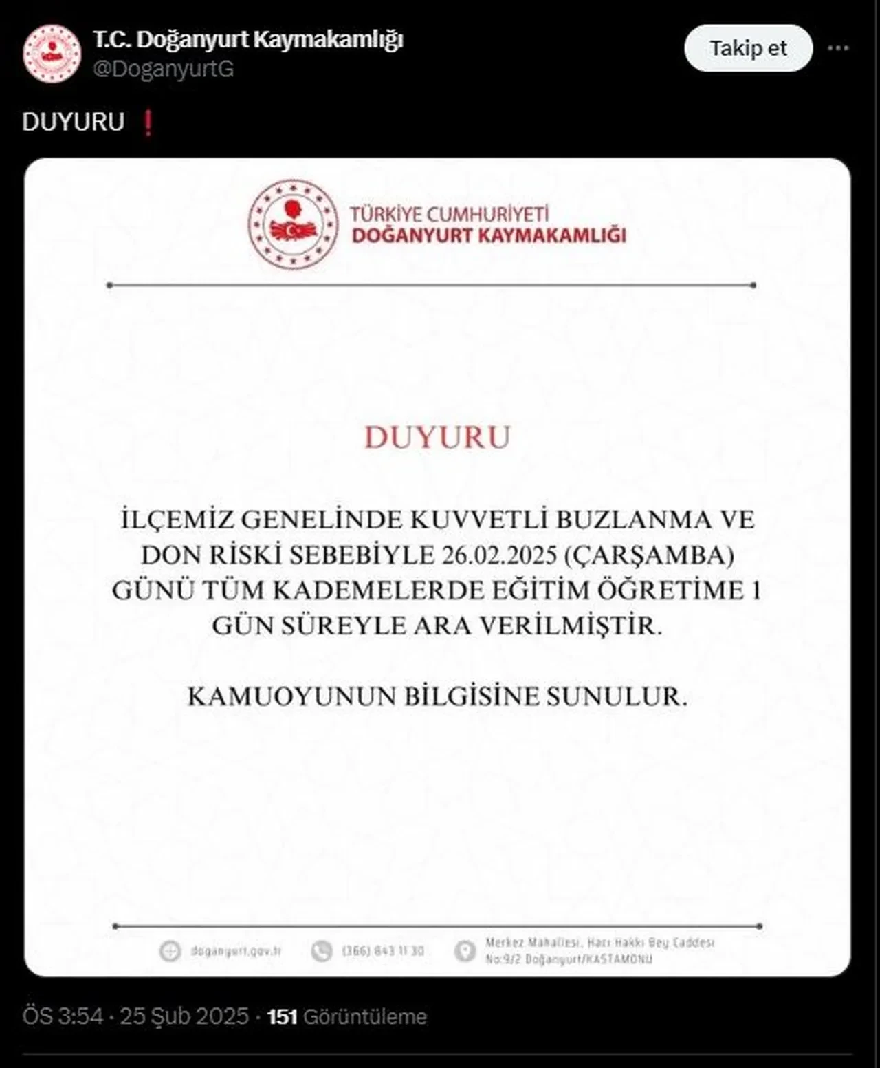 Kastamonu'da yarın okullar tatil mi? 26 Şubat hangi ilçelerde kar tatili olduğu gündem oldu