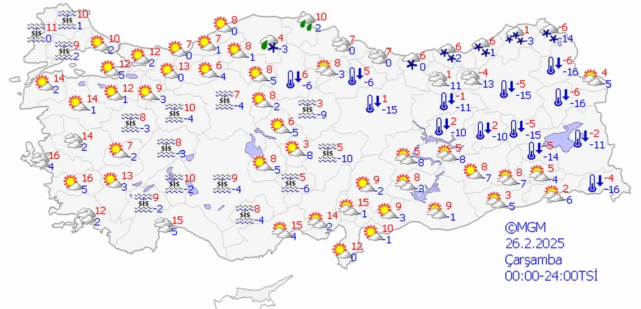 Meteoroloji'den sarı alarm: 3 ilde kuvvetli kar yağacak! İşte 26 Şubat 2025 il il hava durumu