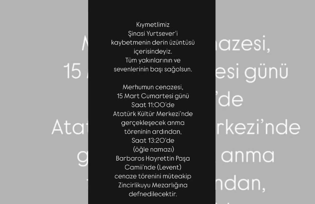 Şinasi Yurtsever'in cenaze bilgileri belli oldu