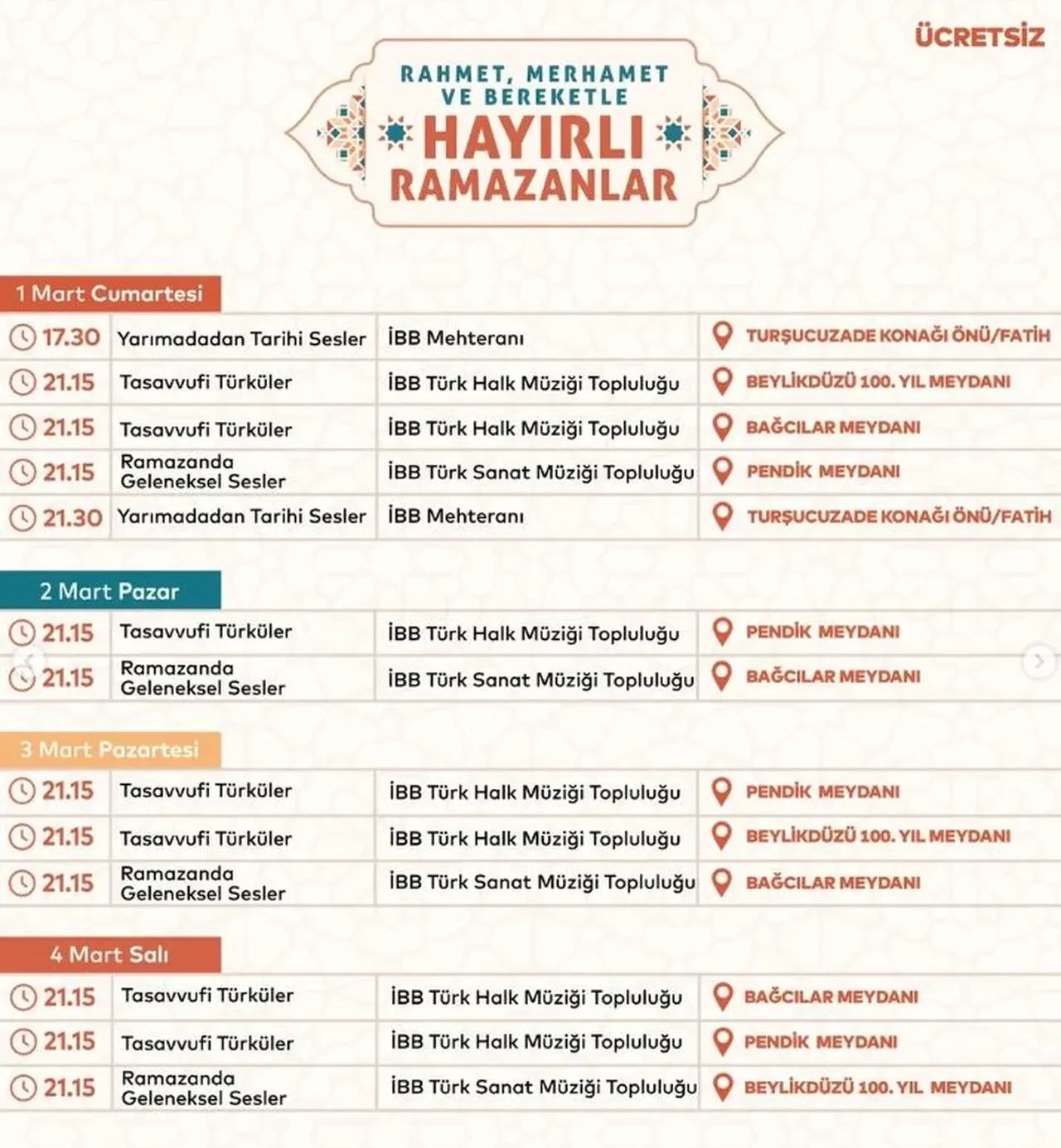 İstanbul Ramazan etkinlikleri programı! 2025 İBB 2 Mart Ramazan etkinliği programı açıklandı