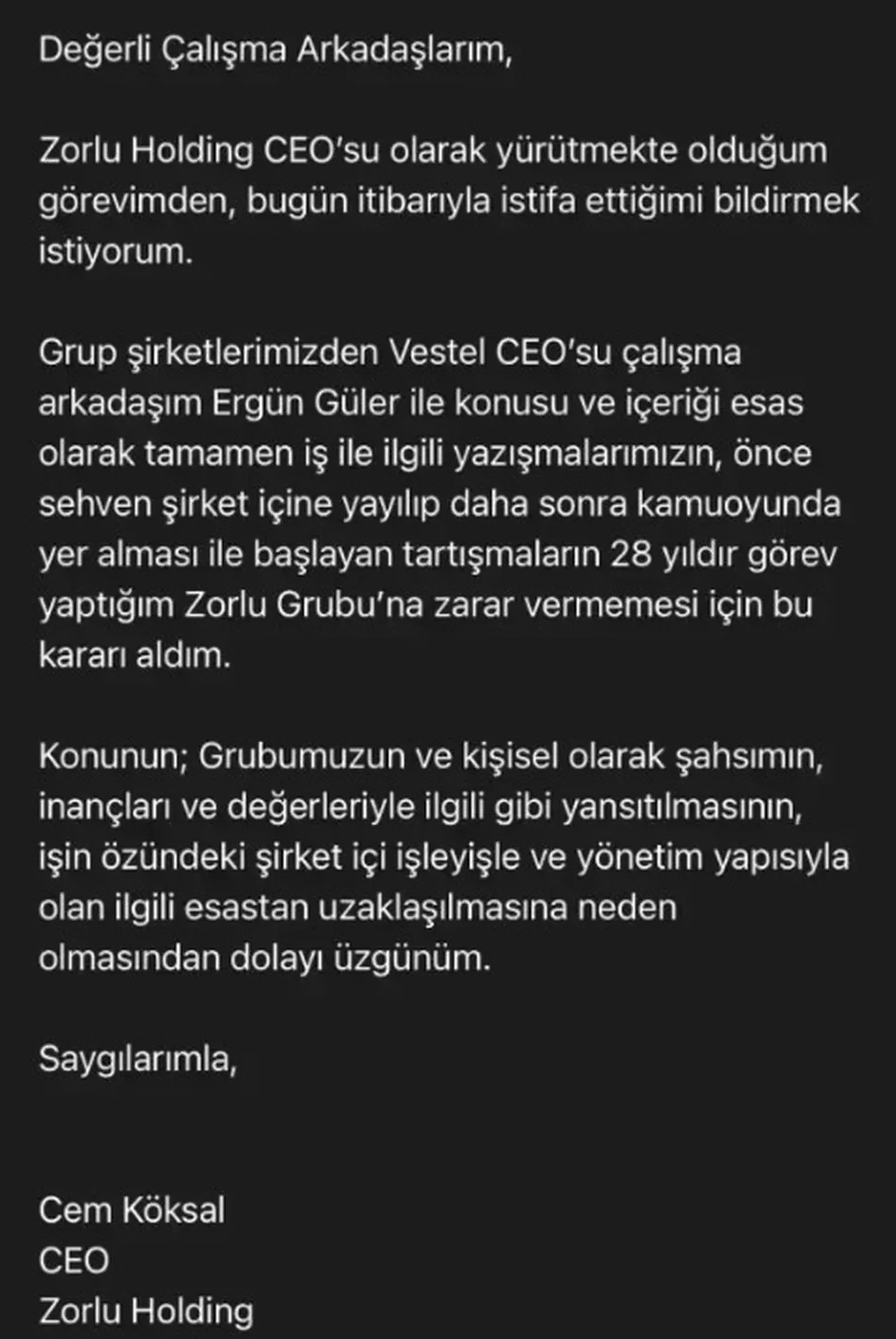 Zorlu Holding CEO'su Cem Köksal serbest bırakıldı