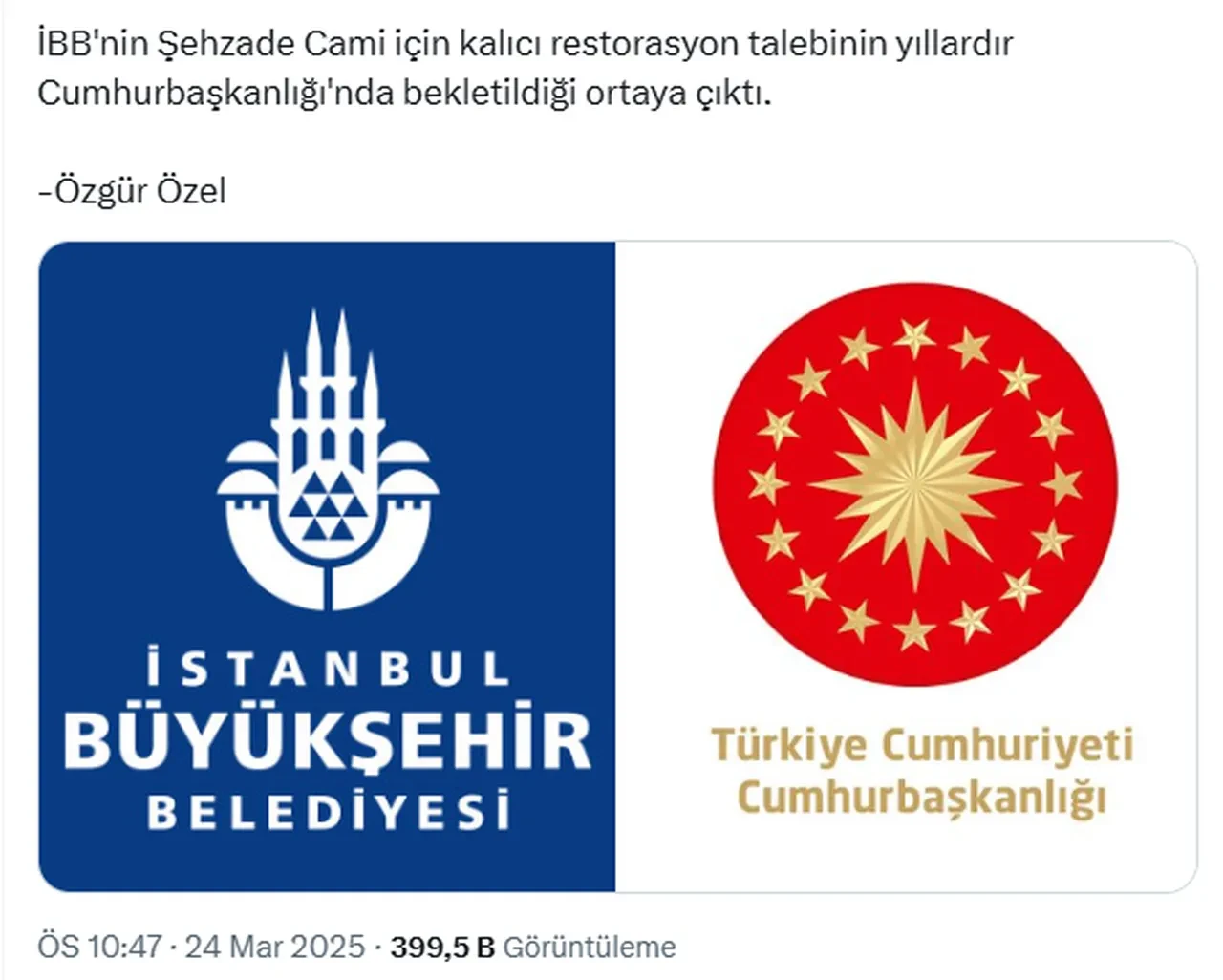 İBB'nin Şehzade Camii restorasyonu için Cumhurbaşkanlığı'ndan onay beklediği iddiası yalanlandı!