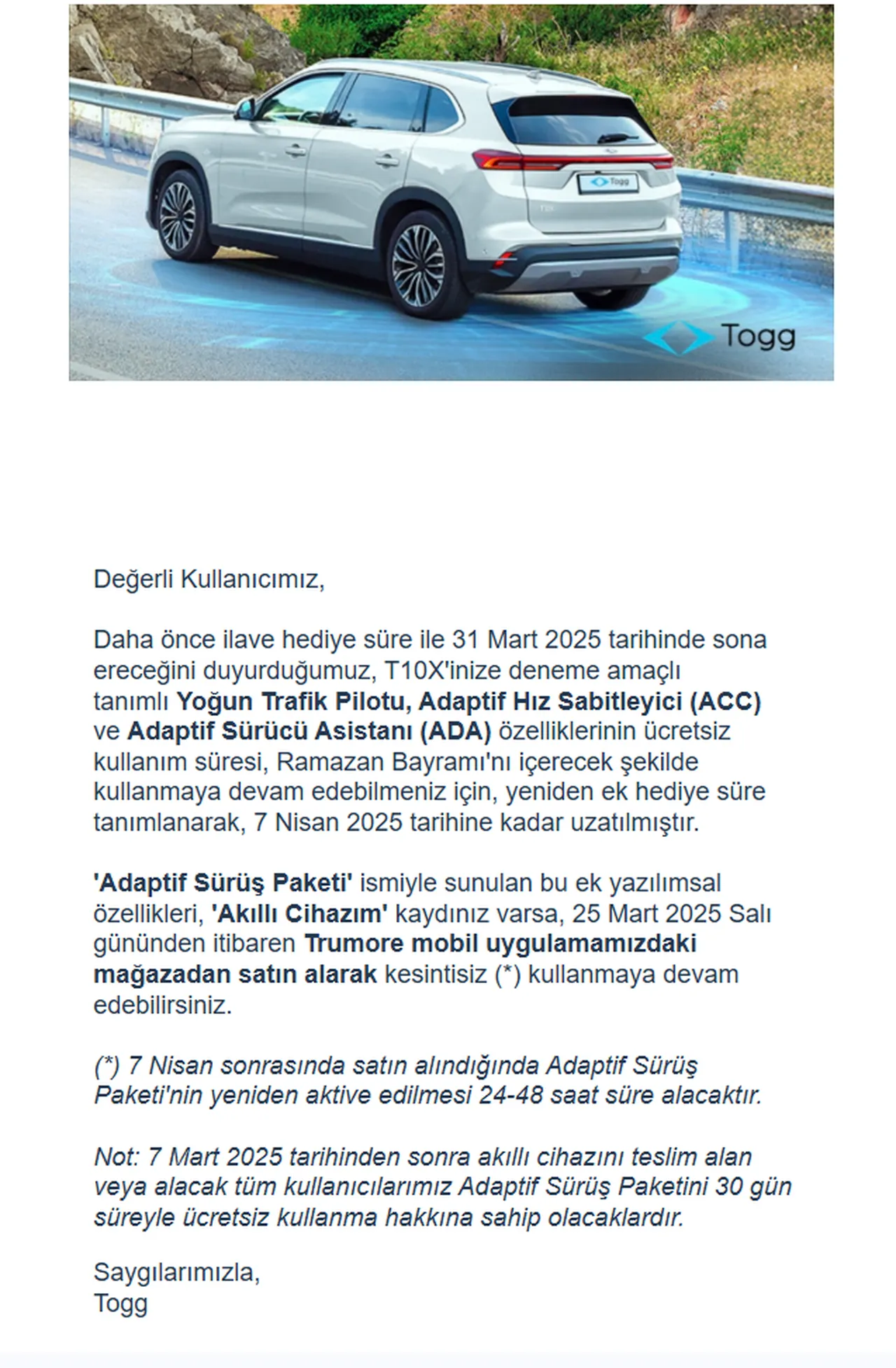 TOGG T10X sahiplerine Ramazan Bayramı müjdesi! Süre uzatıldı
