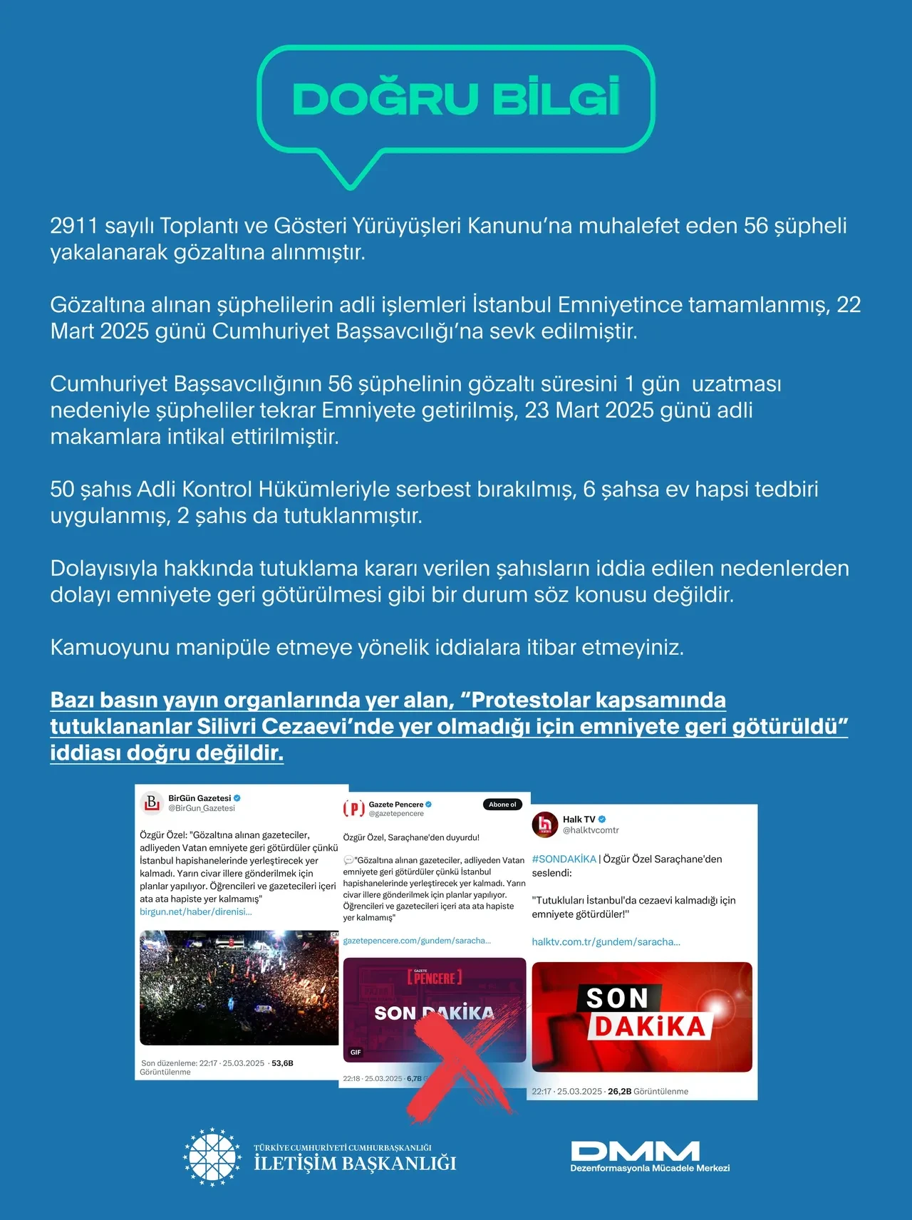 Özgür Özel'in tutuklanan şüphelilerle ilgili iddiasına başsavcılıktan yalanlama