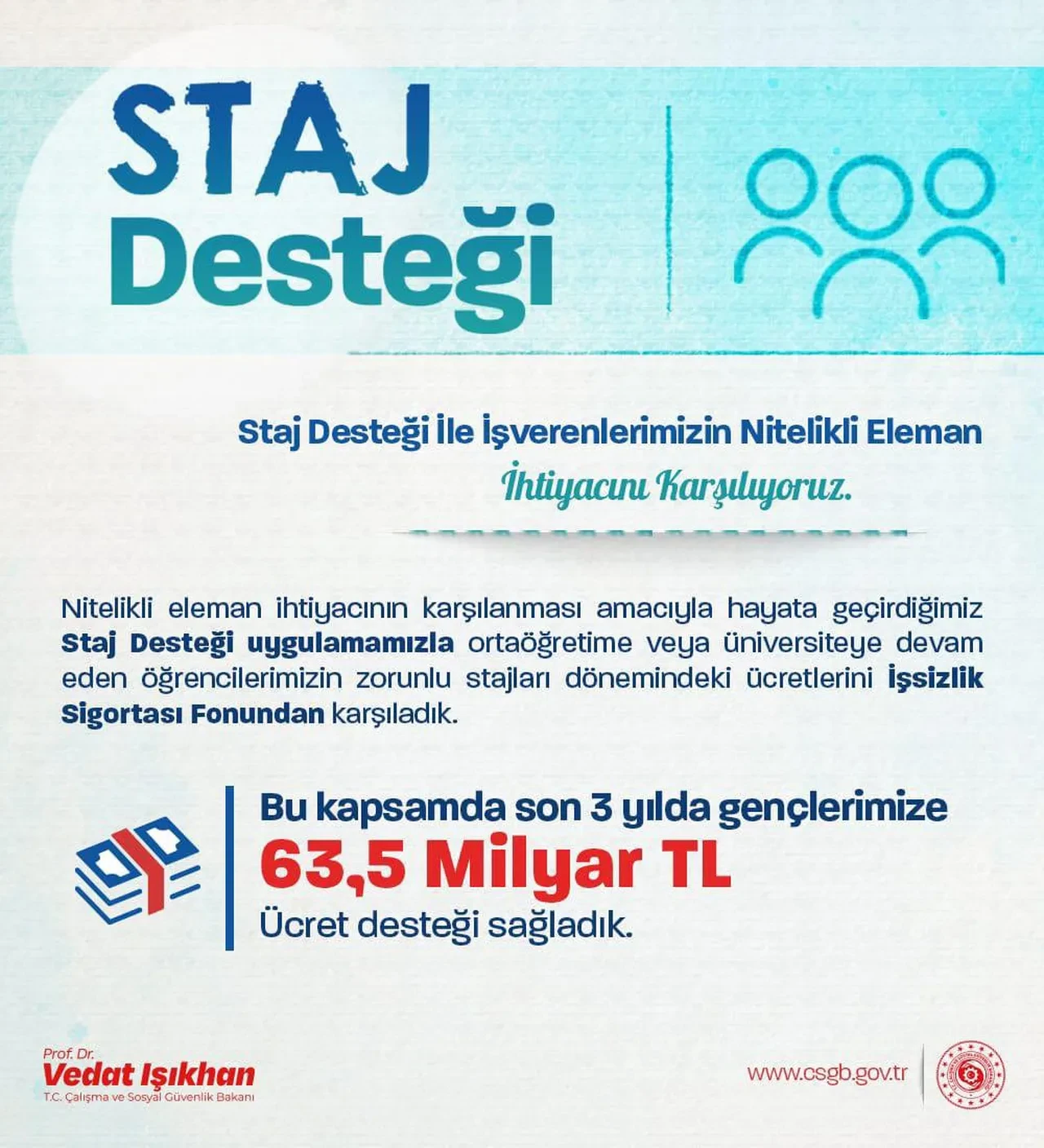İşverenlerin stajyerlere ödediği ücrete devlet desteği! Bakan Işıkhan'dan açıklama