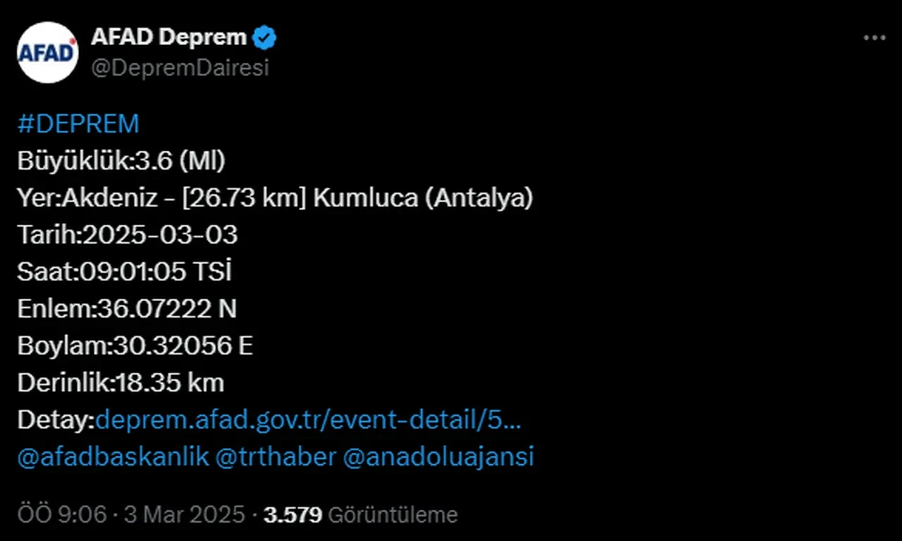 Son dakika | Antalya'da deprem! AFAD'dan ilk veriler geldi