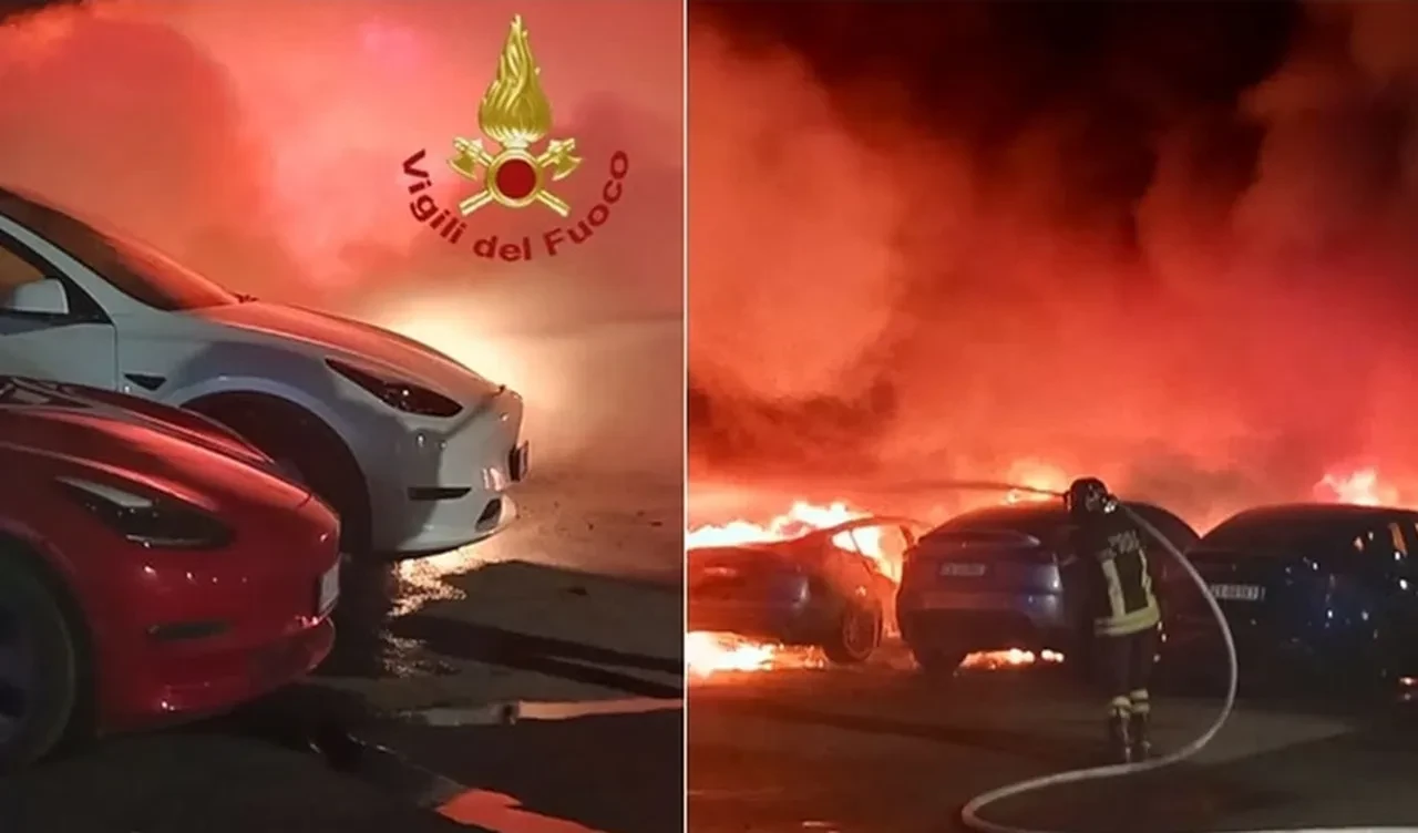 Sabaha karşı birden alev aldı! Çok sayıda Tesla küle döndü