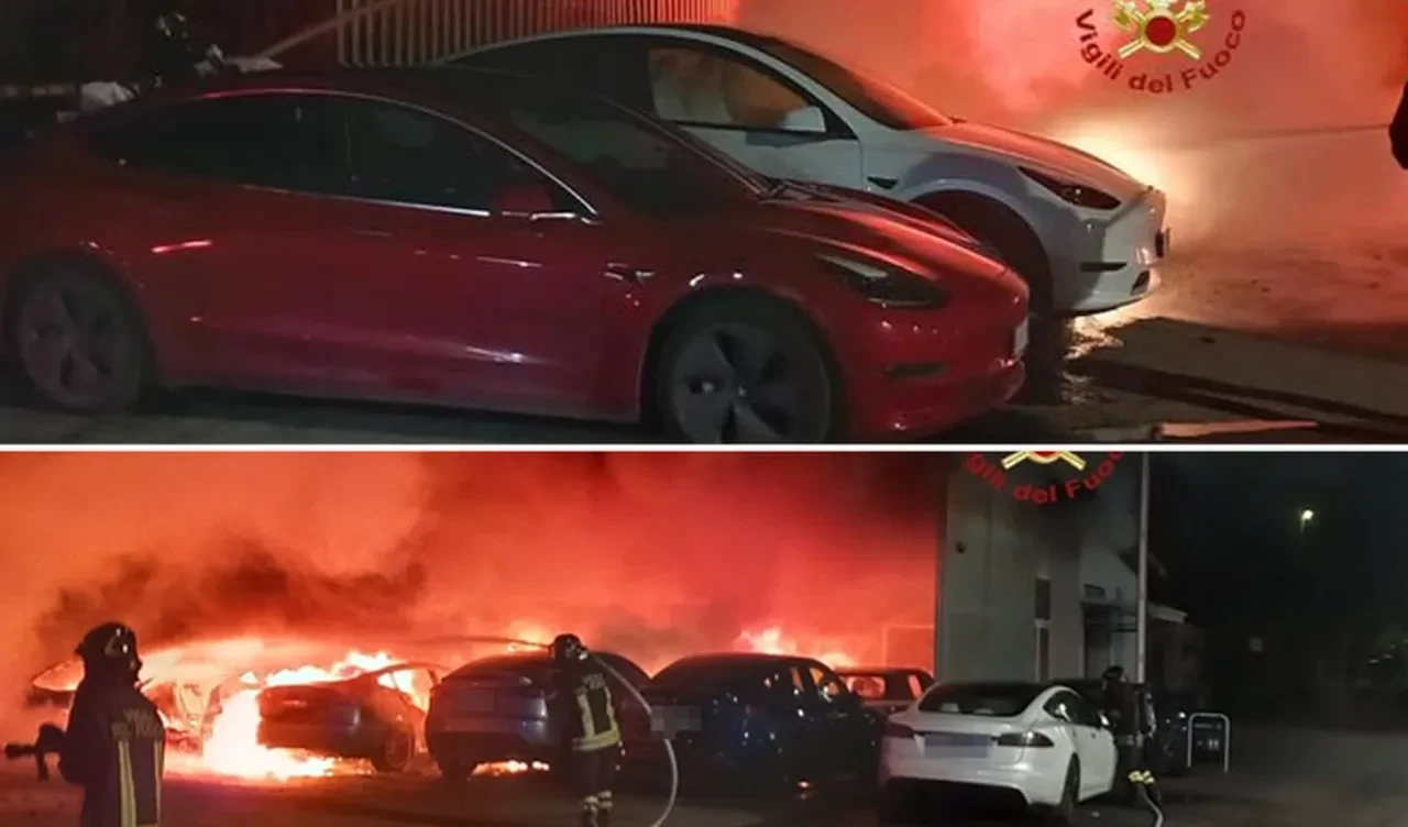 Sabaha karşı birden alev aldı! Çok sayıda Tesla küle döndü