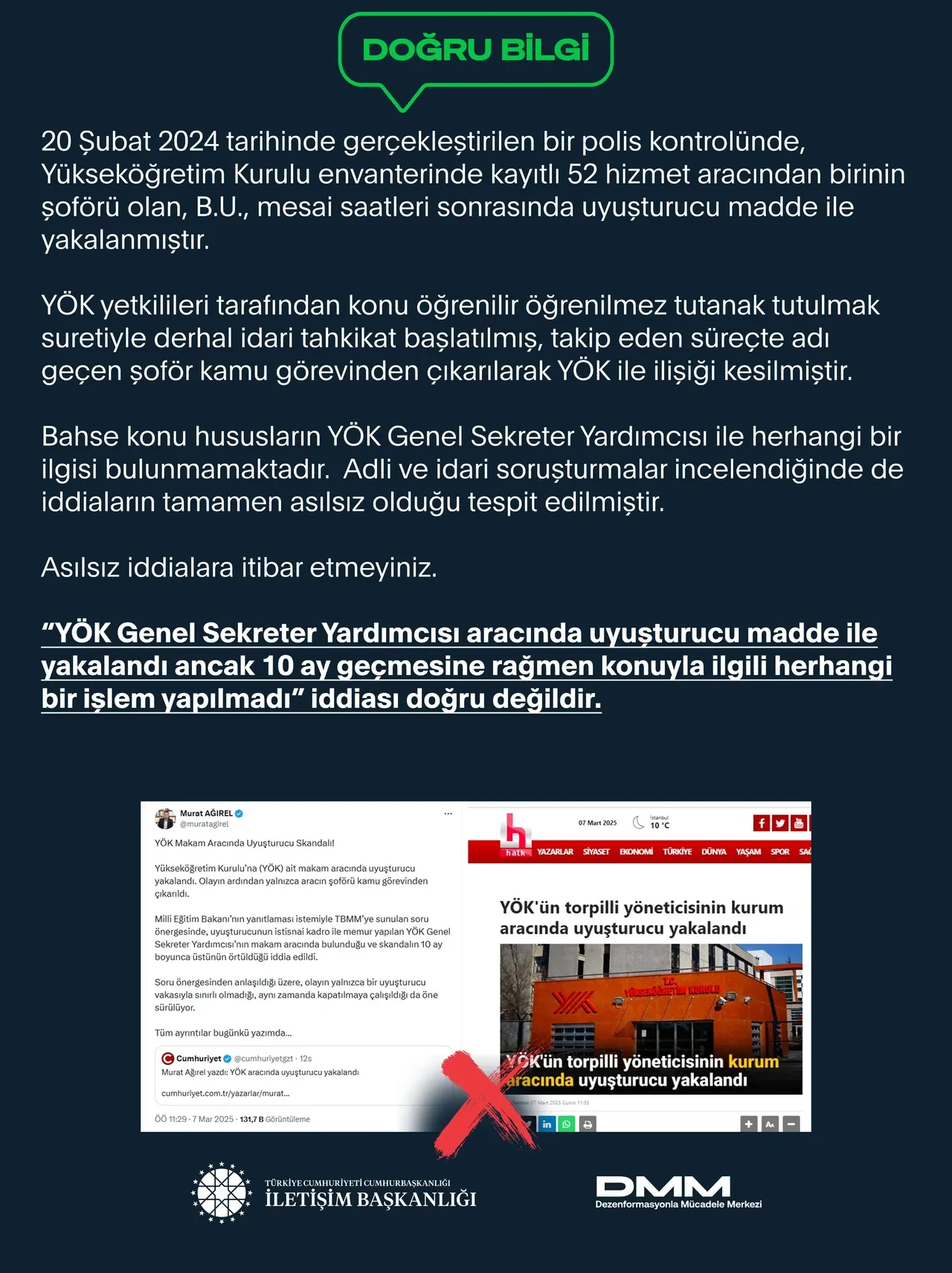 YÖK aracındaki uyuşturucuya dair iddialara yalanlama