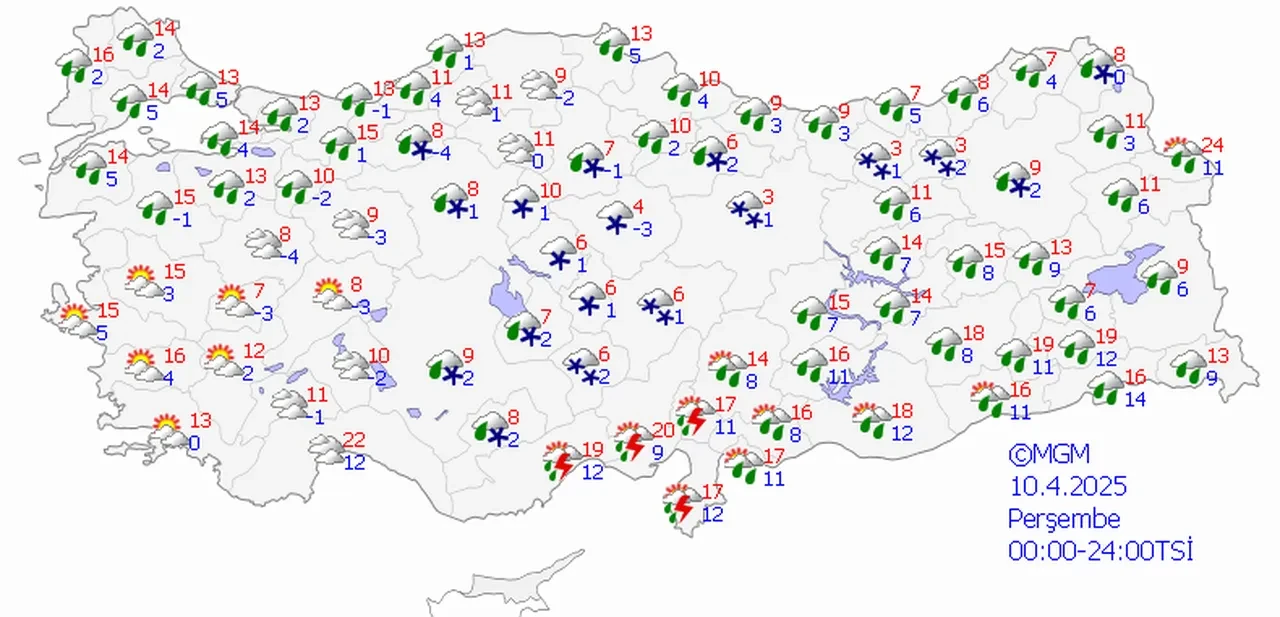 AFAD ve Meteoroloji art arda paylaştı! 29 il için sarı, 2 il için turuncu alarm! Kar, yağmur, fırtına | 10 Nisan hava durumu