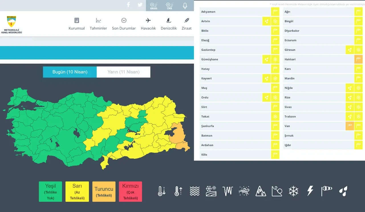 AFAD ve Meteoroloji art arda paylaştı! 29 il için sarı, 2 il için turuncu alarm! Kar, yağmur, fırtına | 10 Nisan hava durumu