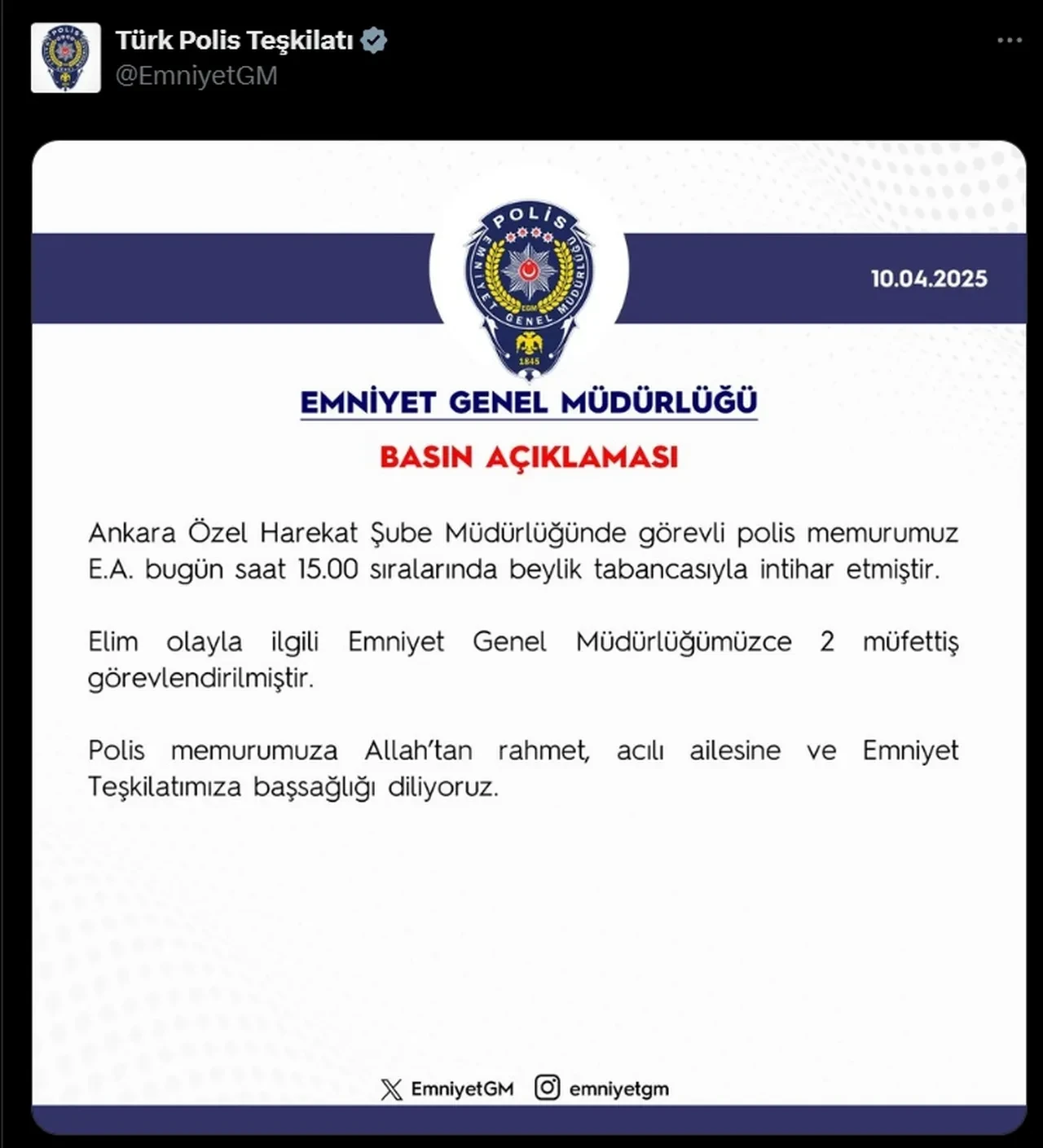 İntihar eden polis kim? EGM'den açıklama geldi