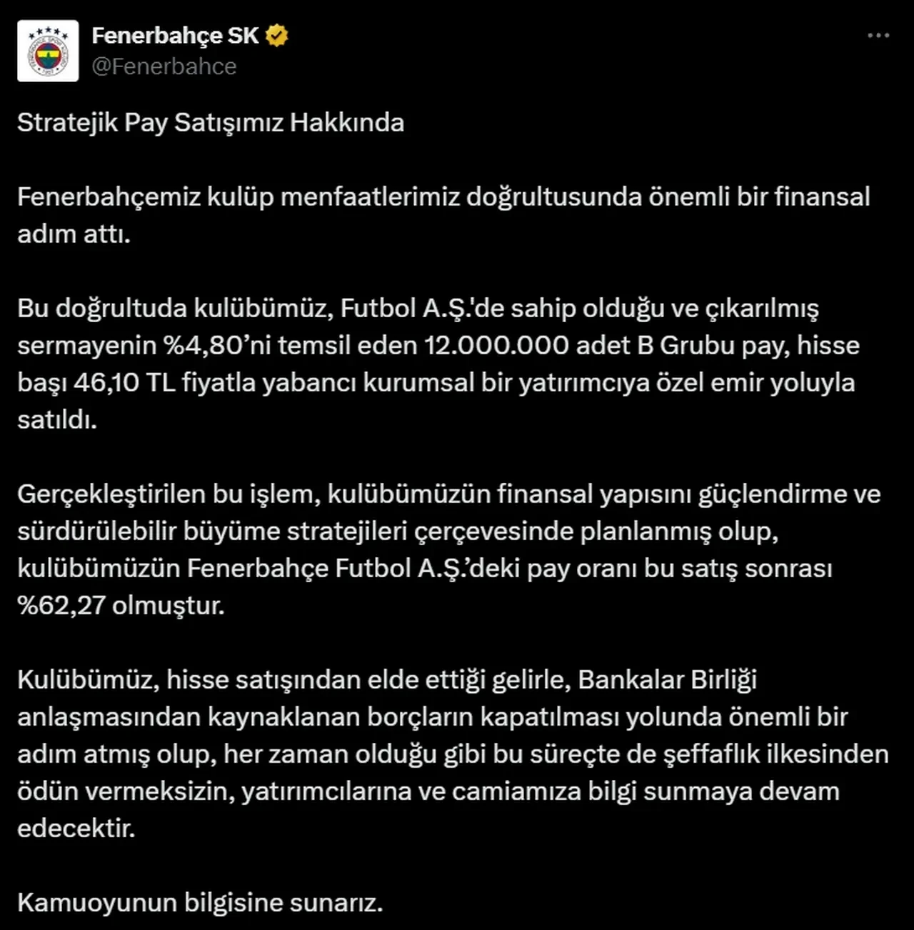 Fenerbahçe hisseleri kime satıldı