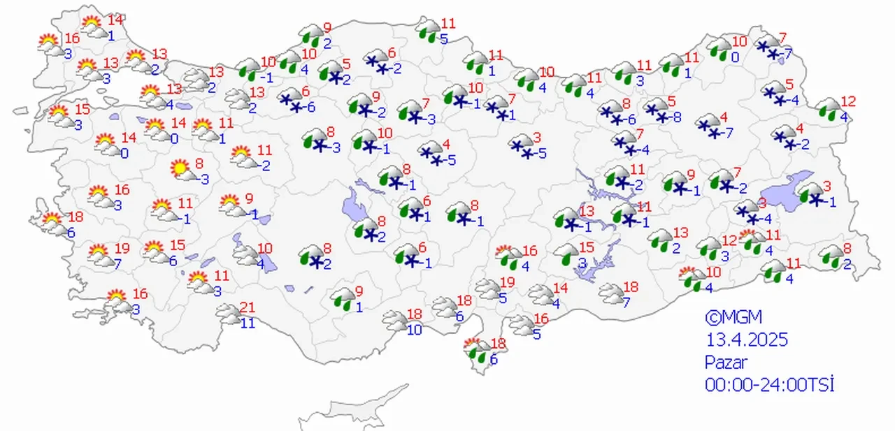 Bir yanda bahar, bir yanda kar! Meteoroloji 4 il için sarı kodla uyardı ! 13 Nisan hava durumu