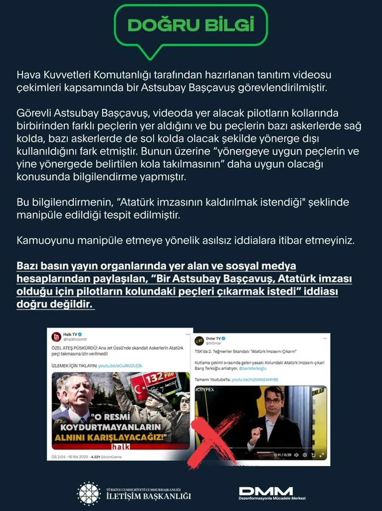 Atatürk resmi pilotların kolundan kaldırıldı iddiası! İletişim Başkanlığından açıklama yapıldı