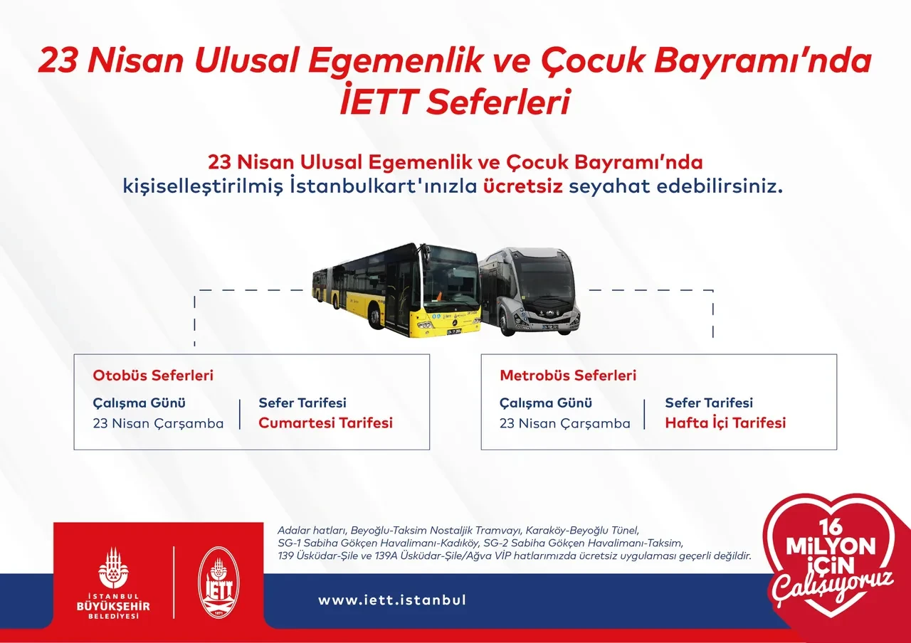 23 Nisan'da yollar ücretsiz mi? Yarın için metrobüs, metro, İETT ve Marmaray tarifeleri duyuruldu