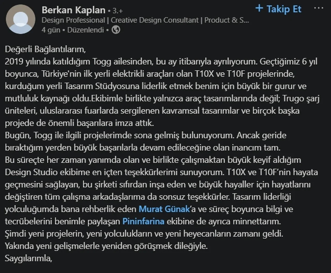 Berkan Kaplan kimdir, Togg’dan neden ayrıldı? Tasarım ekibi lideriydi