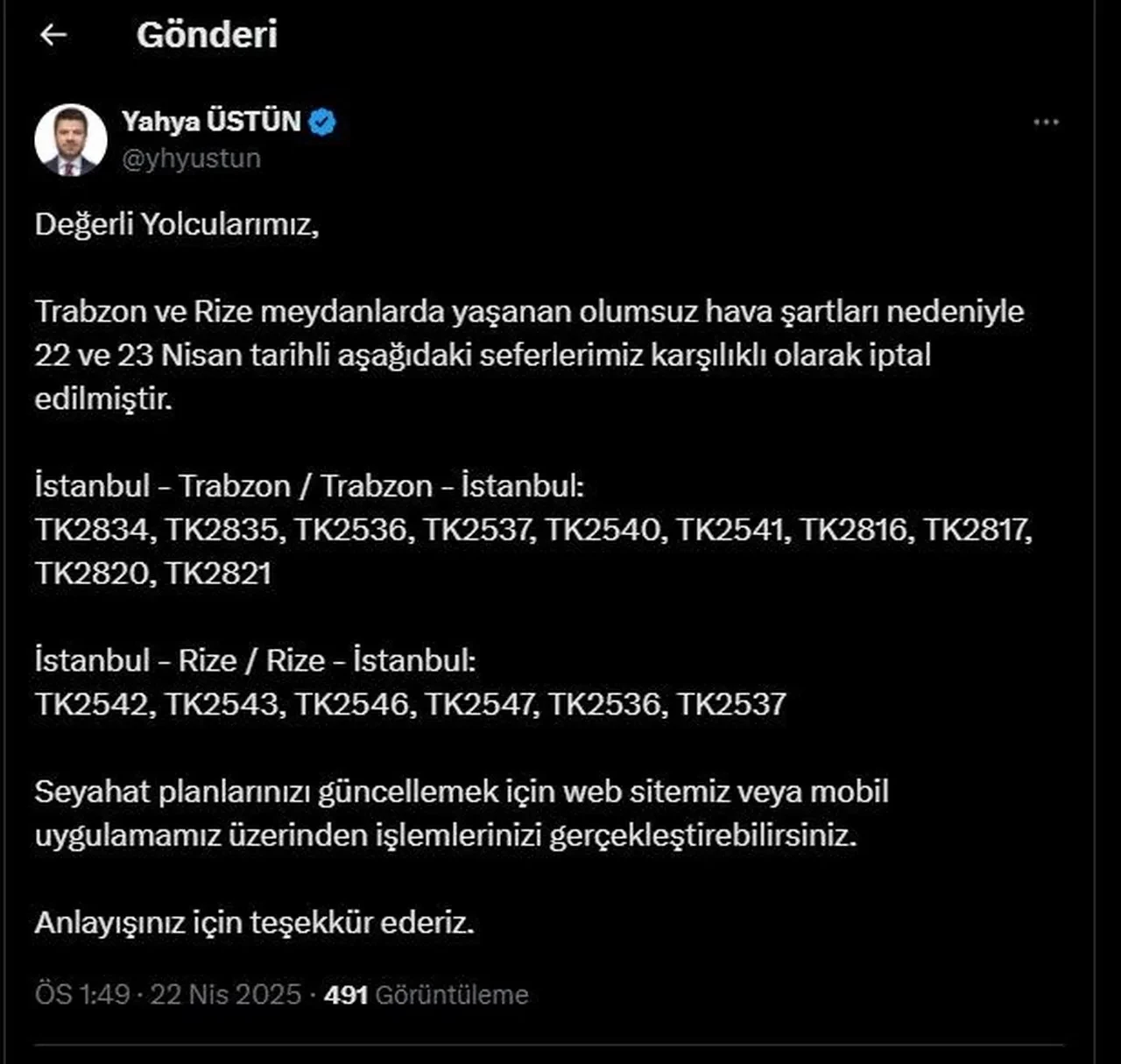 Bileti olanlar dikkat! THY 2 il için planlanan tüm uçuşları iptal etti