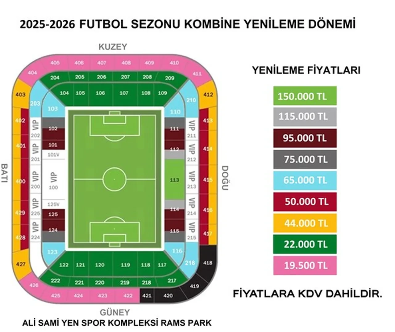 Galatasaray kombine yenileme fiyatları açıklandı! Son tarih 30 Nisan