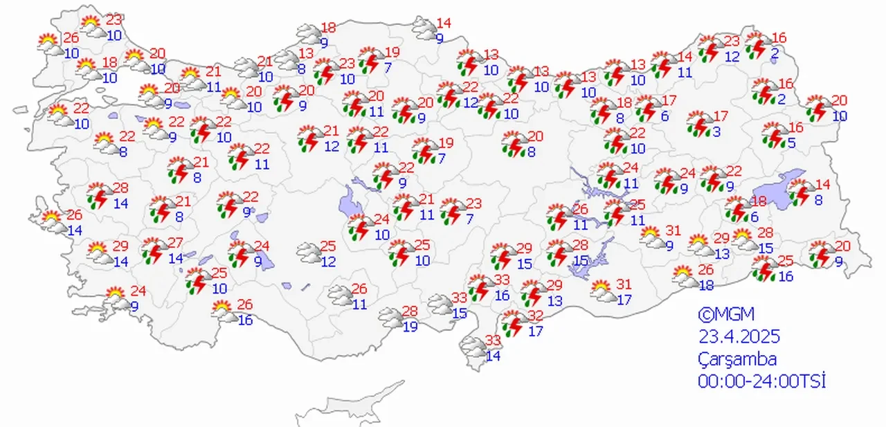 23 Nisan hava durumu | Meteoroloji 8 il için sarı kodlu uyarı verdi! Sağanak çok kuvvetli geliyor